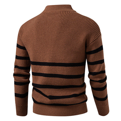 Zipped Collar Herren Pullover | Gestreift & Modern | Komfortabler Strick für Büro & Freizeit