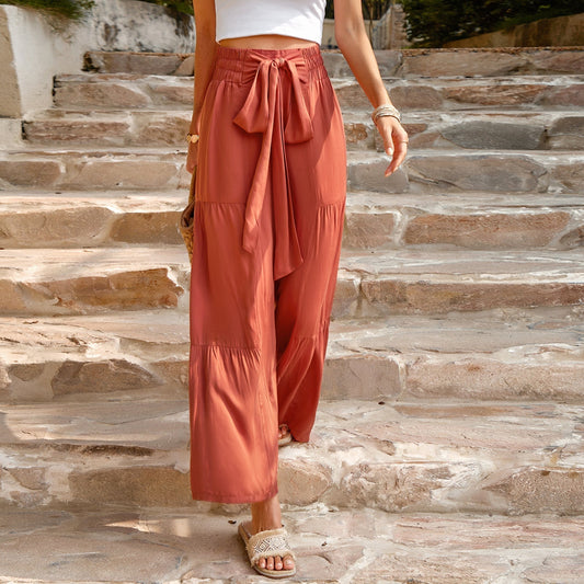 Astoria | Damen Hose mit hohem Bund, Bindegürtel & weitem Bein – Musterhose im lässigen Sommerstil