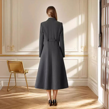 Jacinthe | Langer Damen Mantel mit Doppelreihe & Wollmix in A-Linie