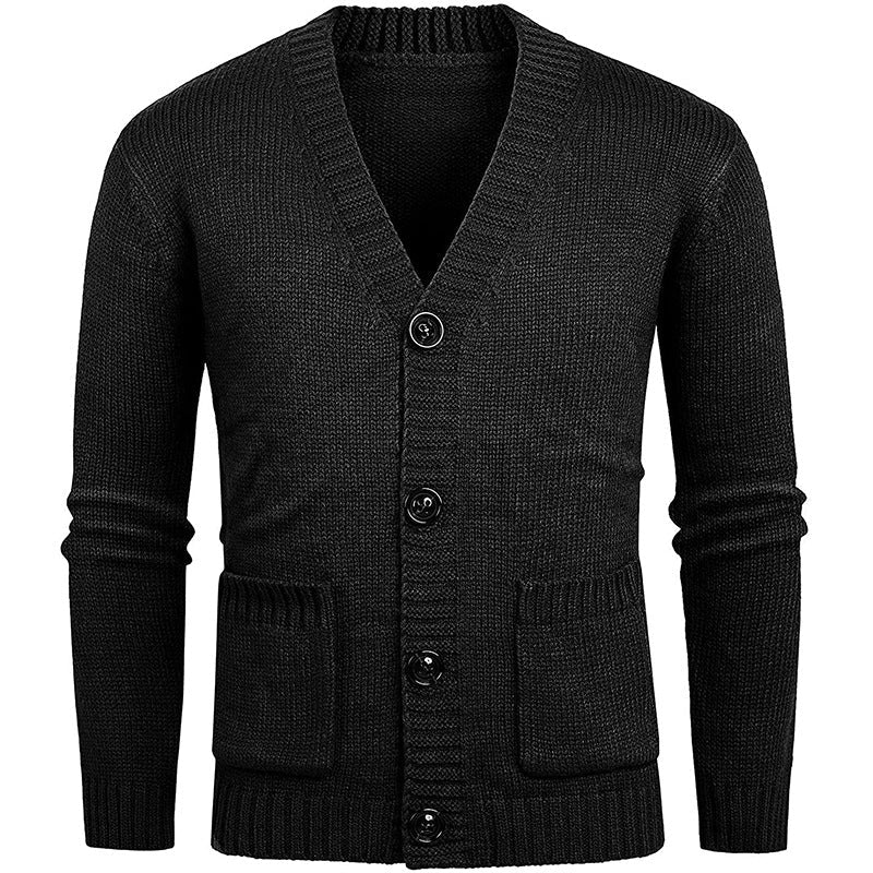 Herren Grobstrickjacke | Klassischer V-Ausschnitt & Praktische Taschen | Warm & Stilvoll