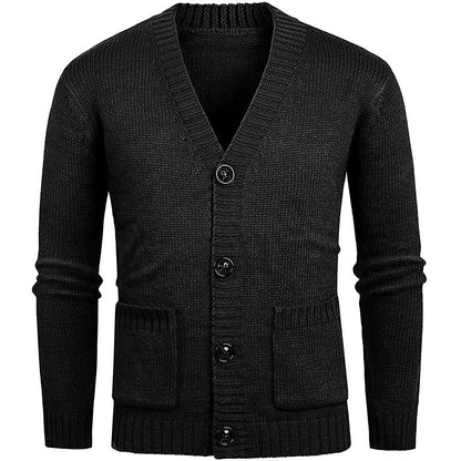 Herren Grobstrickjacke | Klassischer V-Ausschnitt & Praktische Taschen | Warm & Stilvoll