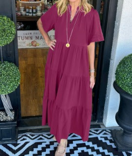 Elissa | Sommerliches Maxi Kleid mit V-Ausschnitt | Luftig, Locker & Elegant für Damen