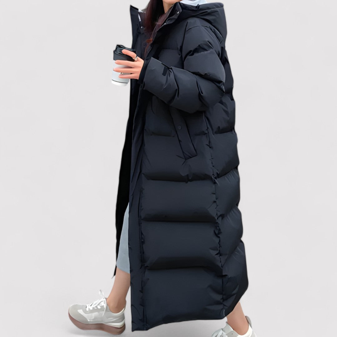 Damen Langer Schwarzer Wasserdichter Puffer Parka | Kapuze & Wärmende Isolierung