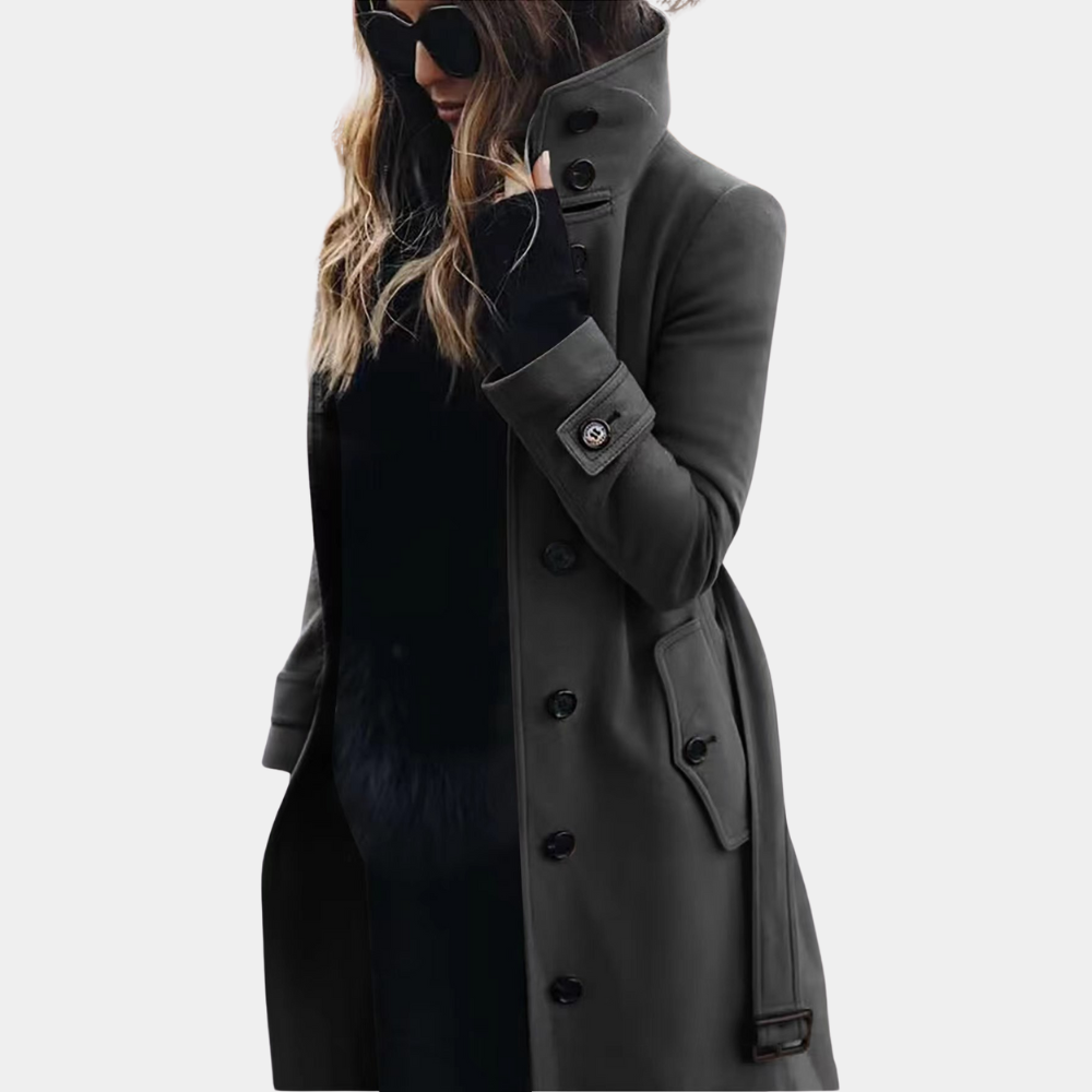 Caprielle | Langer Damen-Trenchcoat mit hohem Kragen, Gürtel und zeitlosem Design