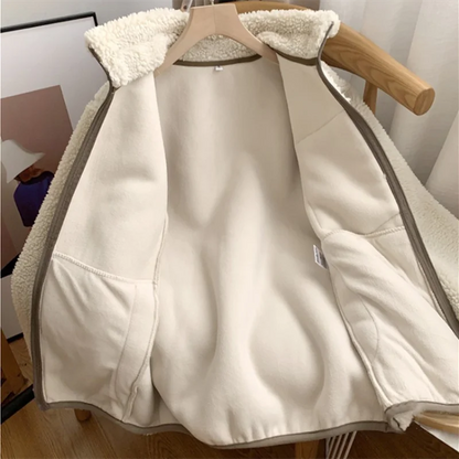 Sabryna | Damen Winterjacke mit Teddy-Effekt & Stehkragen – Kuschelig Warme Jacke mit Reißverschluss im Modernen Look