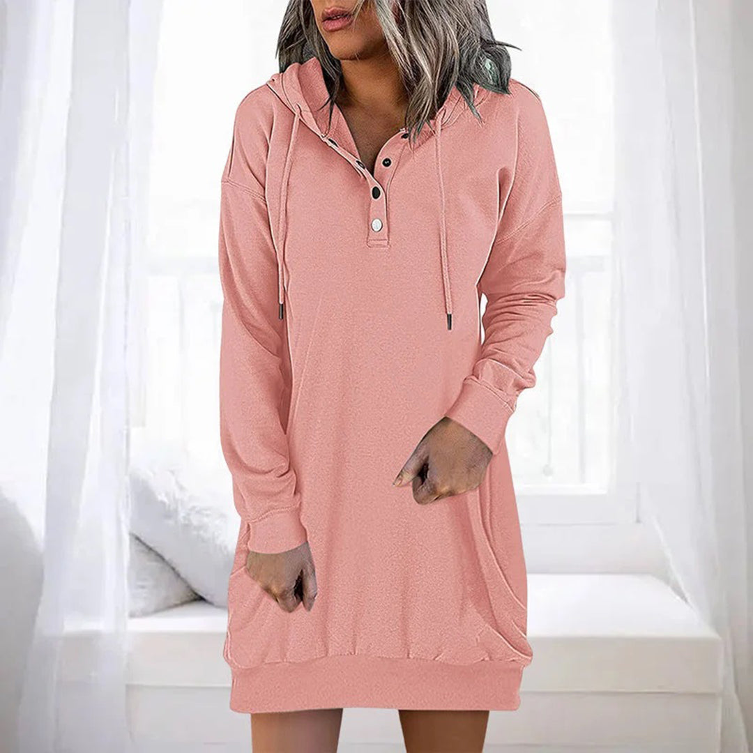 Calista-Rose | Lässiges Damen Sweatshirt-Kleid mit Kapuze und minimalistischem Design