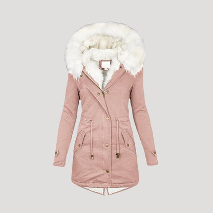 Zanlisse | Damen Winter Parka – Gefütterte Jacke mit Kunstpelz-Kapuze & Taillengürtel