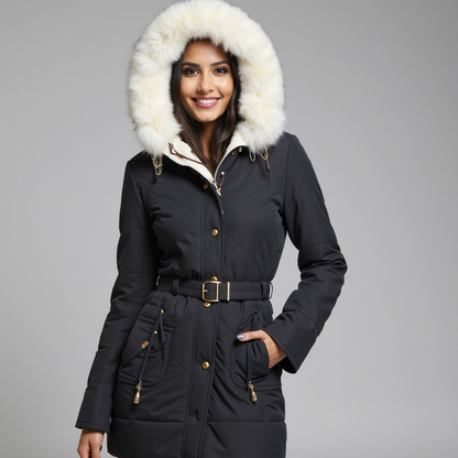Zanlisse | Damen Winter Parka – Gefütterte Jacke mit Kunstpelz-Kapuze & Taillengürtel