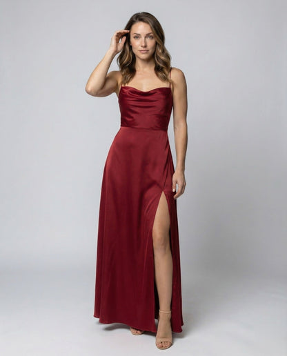 Damen Maxikleid – Elegantes Kleid mit Schlitz & geflochtenem Rücken