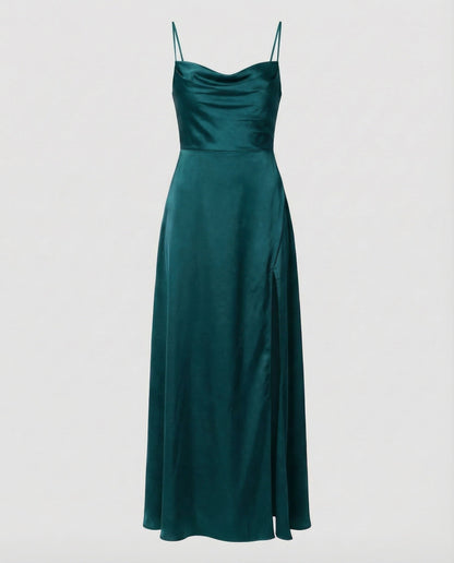 Damen Maxikleid – Elegantes Kleid mit Schlitz & geflochtenem Rücken