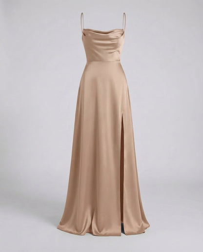 Damen Maxikleid – Elegantes Kleid mit Schlitz & geflochtenem Rücken