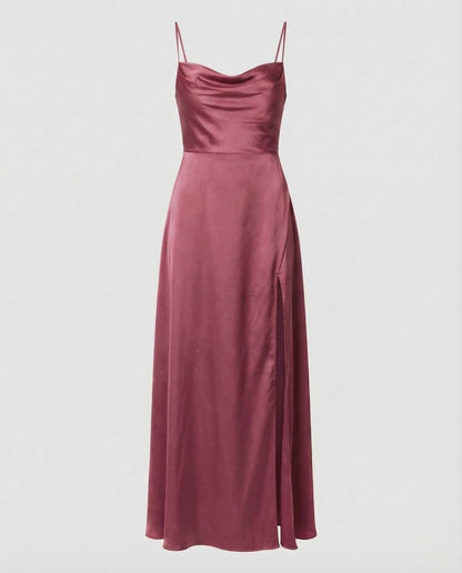 Damen Maxikleid – Elegantes Kleid mit Schlitz & geflochtenem Rücken
