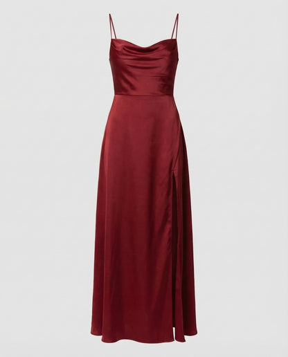 Damen Maxikleid – Elegantes Kleid mit Schlitz & geflochtenem Rücken