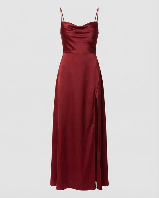 Damen Maxikleid – Elegantes Kleid mit Schlitz & geflochtenem Rücken