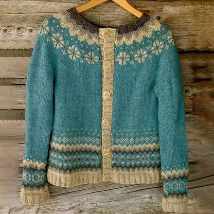 Norweger Strickjacke Damen | Warme Winterjacke mit Knopfleiste