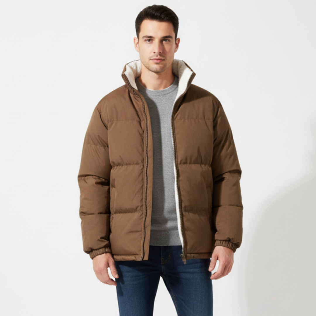 Timo | Herren Stehkragen Winterjacke mit Fleecefutter & Reißverschluss – Gepolsterte Pufferjacke für kalte Tage