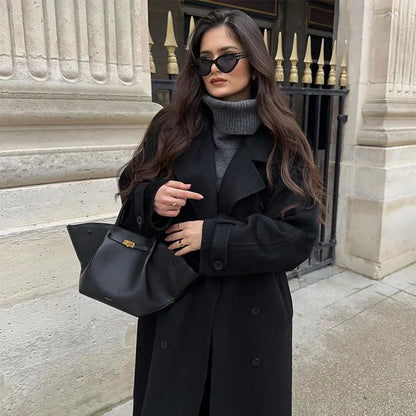 Roselinde | Eleganter Damen Maxi-Mantel mit Gürtel & Doppelknopfreihe – Stilvoller Herbst- & Wintermantel in Lockerem Schnitt