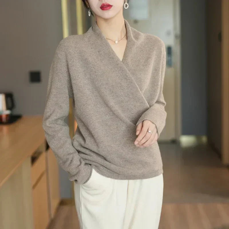 Eleganter Damen Kaschmir-Wickelpullover – Luxuriös, Weich & Stilvoll