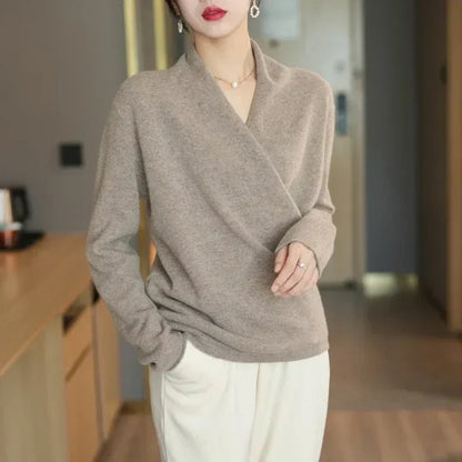 Eleganter Damen Kaschmir-Wickelpullover – Luxuriös, Weich & Stilvoll