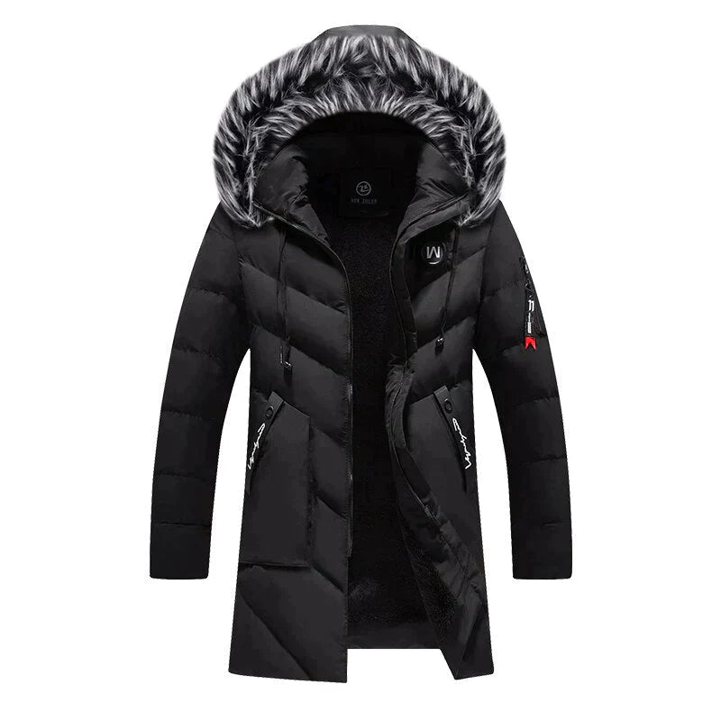 Ethan | Winterjacke Herren – Langer Steppmantel mit Kapuze & Warmem Fleecefutter
