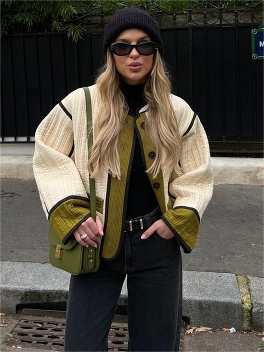 Zavrina | Damen Übergangsjacke Loose Fit, Bequeme Herbst Jacke mit Knöpfen