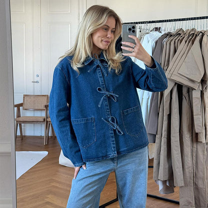 Alverette | Damen Jeansjacke mit Bindegürtel, Lässiger Oversized Look aus 100% Baumwolle