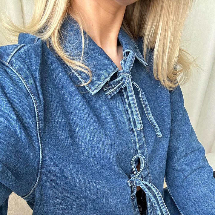 Alverette | Damen Jeansjacke mit Bindegürtel, Lässiger Oversized Look aus 100% Baumwolle