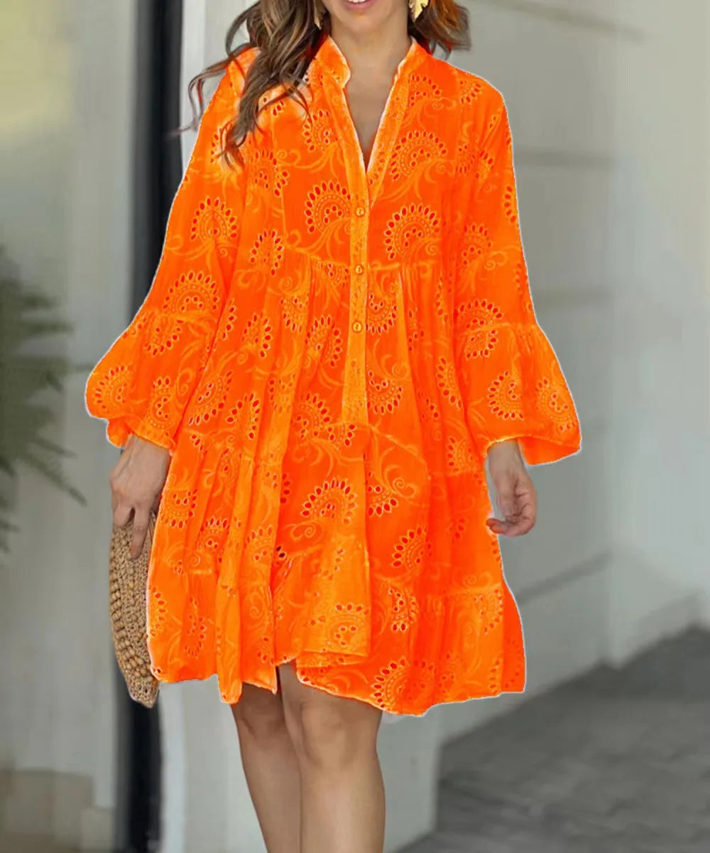 Bessy | Spitzenkleid für Damen mit Knopfleiste & Weiten Ärmeln im Boho-Stil