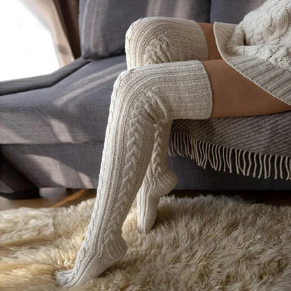 Strick Overknee Socken Damen | Warm, Weich & Elegantes Zopfmuster für den Winter