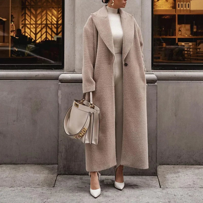 Eleganter Damen Maxi Wollmantel | Weiter Wintermantel mit fließender Silhouette