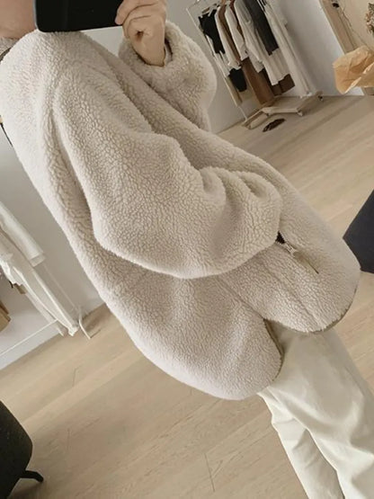 Aldoria | Damen Teddyjacke Beige, Oversized mit Knöpfen, Kuschelig & Elegant im Chic Style