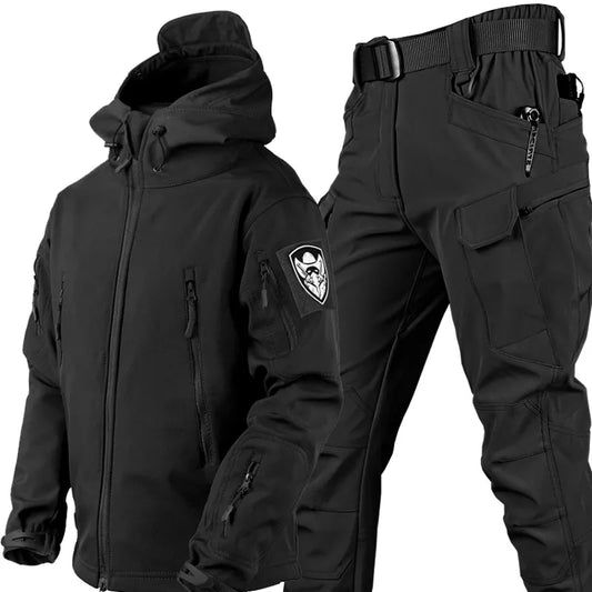 Daniel | Herren Tactical Set mit Kapuzenjacke & Mehrfach-Taschen Hose, wind- & wasserabweisend