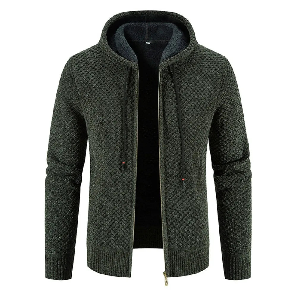 Damian | Herren Strickjacke mit Kapuze & Futter | Winterjacke mit Reißverschluss