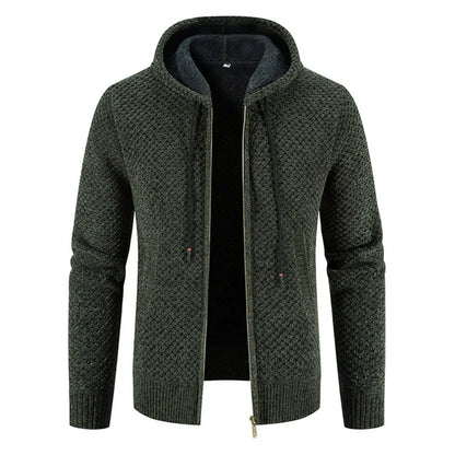 Damian | Herren Strickjacke mit Kapuze & Futter | Winterjacke mit Reißverschluss