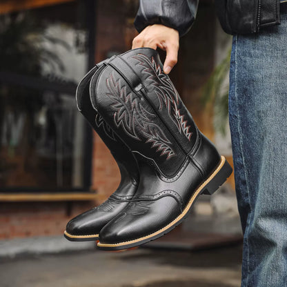 Milford | Herren Western Cowboy Boots mit Stickerei, Mittelhoch & Square Toe Design