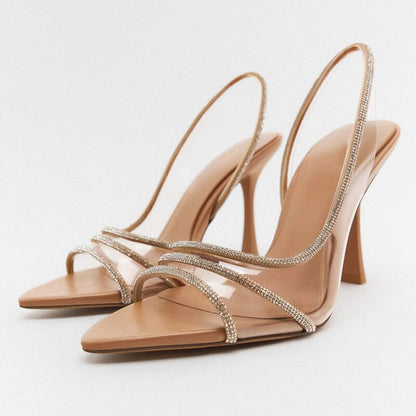 Sheena | Elegante Slingback High-Heel Sandalen mit Spitze & offenem Zehenbereich