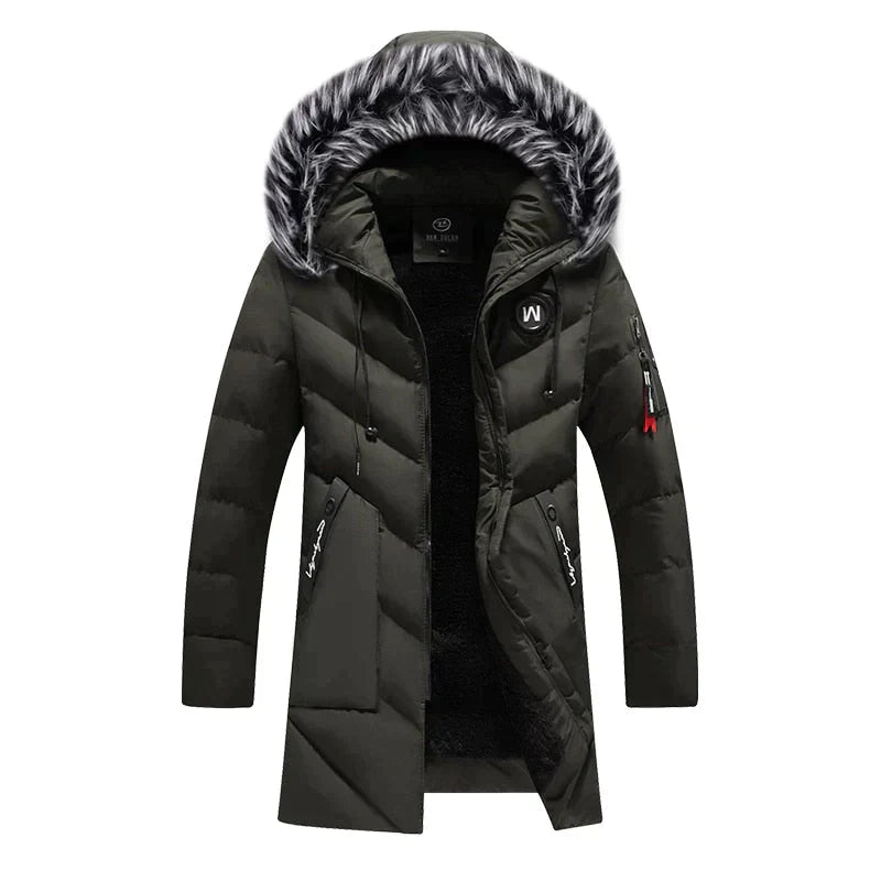Ethan | Winterjacke Herren – Langer Steppmantel mit Kapuze & Warmem Fleecefutter