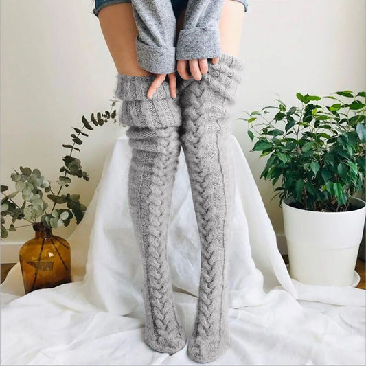 Strick Overknee Socken Damen | Warm, Weich & Elegantes Zopfmuster für den Winter
