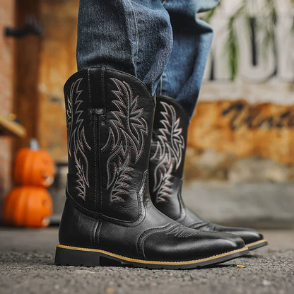 Milford | Herren Western Cowboy Boots mit Stickerei, Mittelhoch & Square Toe Design