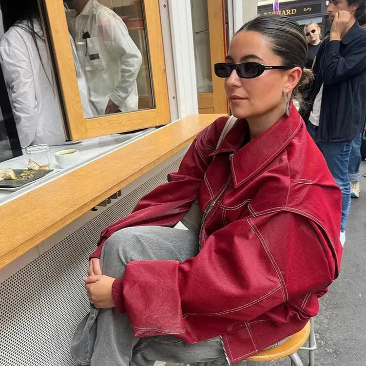 Lorenza | Oversized Jacke mit Reißverschluss & Reverskragen | Roter Trend-Look