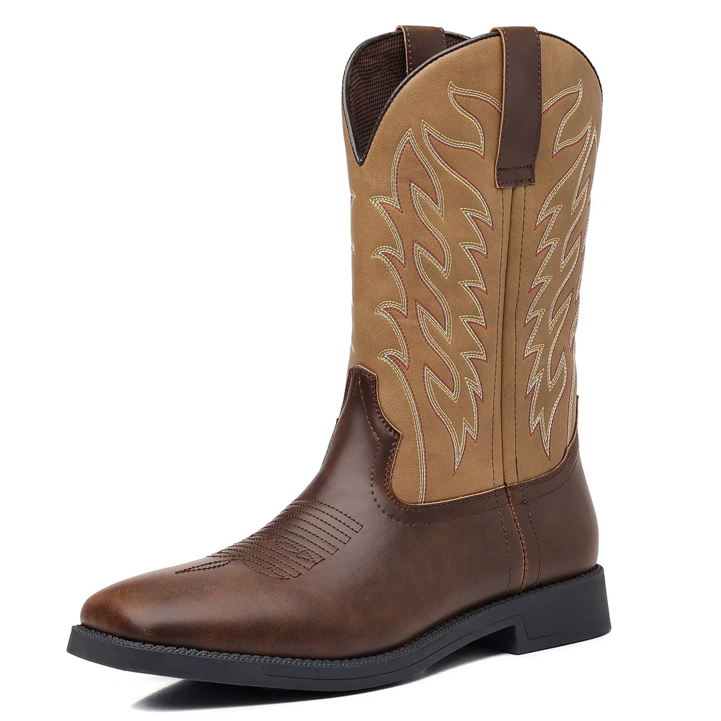 Milford | Herren Western Cowboy Boots mit Stickerei, Mittelhoch & Square Toe Design