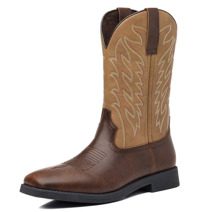 Milford | Herren Western Cowboy Boots mit Stickerei, Mittelhoch & Square Toe Design
