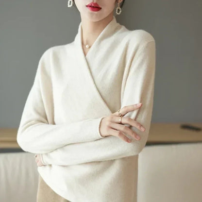 Eleganter Damen Kaschmir-Wickelpullover – Luxuriös, Weich & Stilvoll