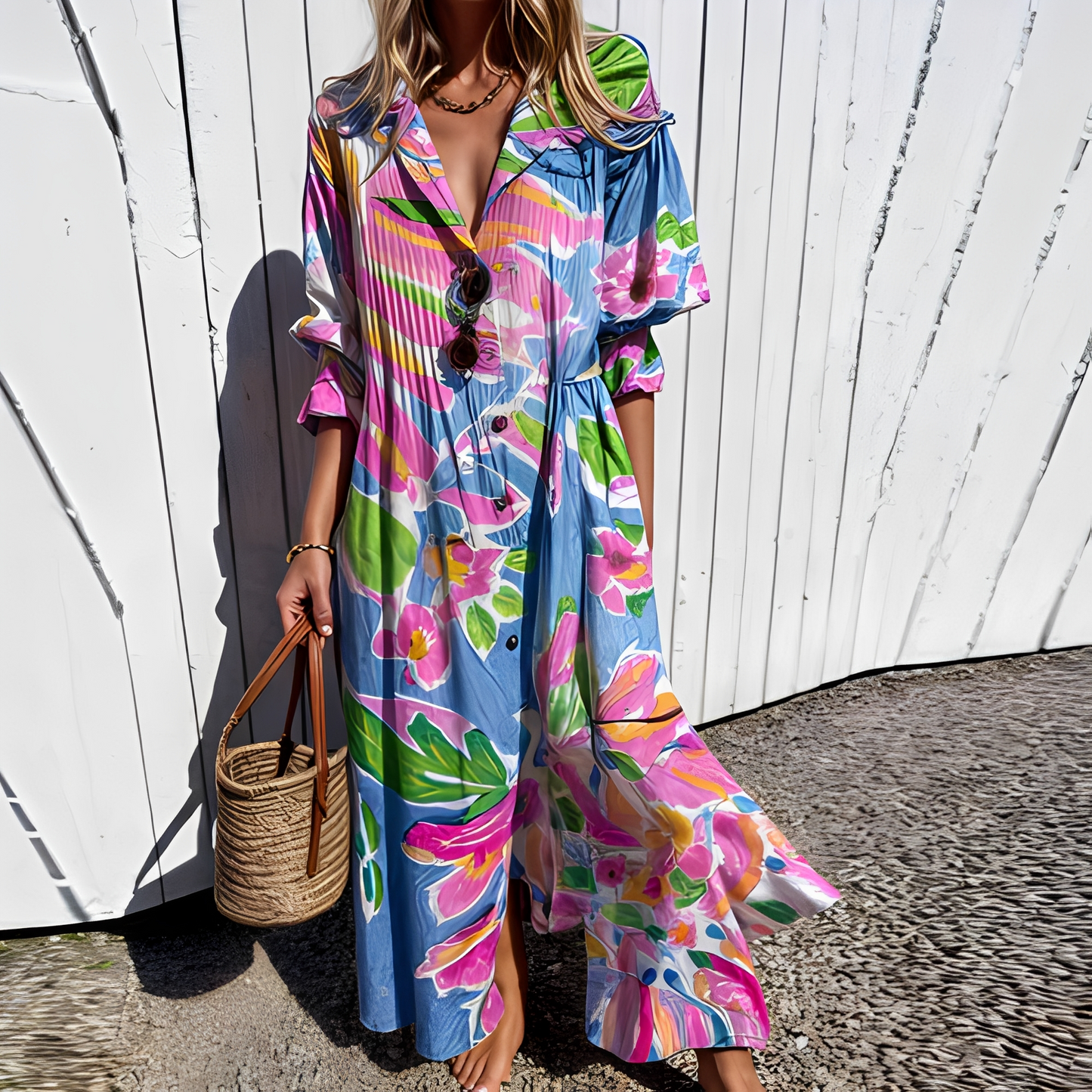 Damen Sommerkleid lang – Elegantes Kleid mit fließender Passform für Alltag, Urlaub und Events