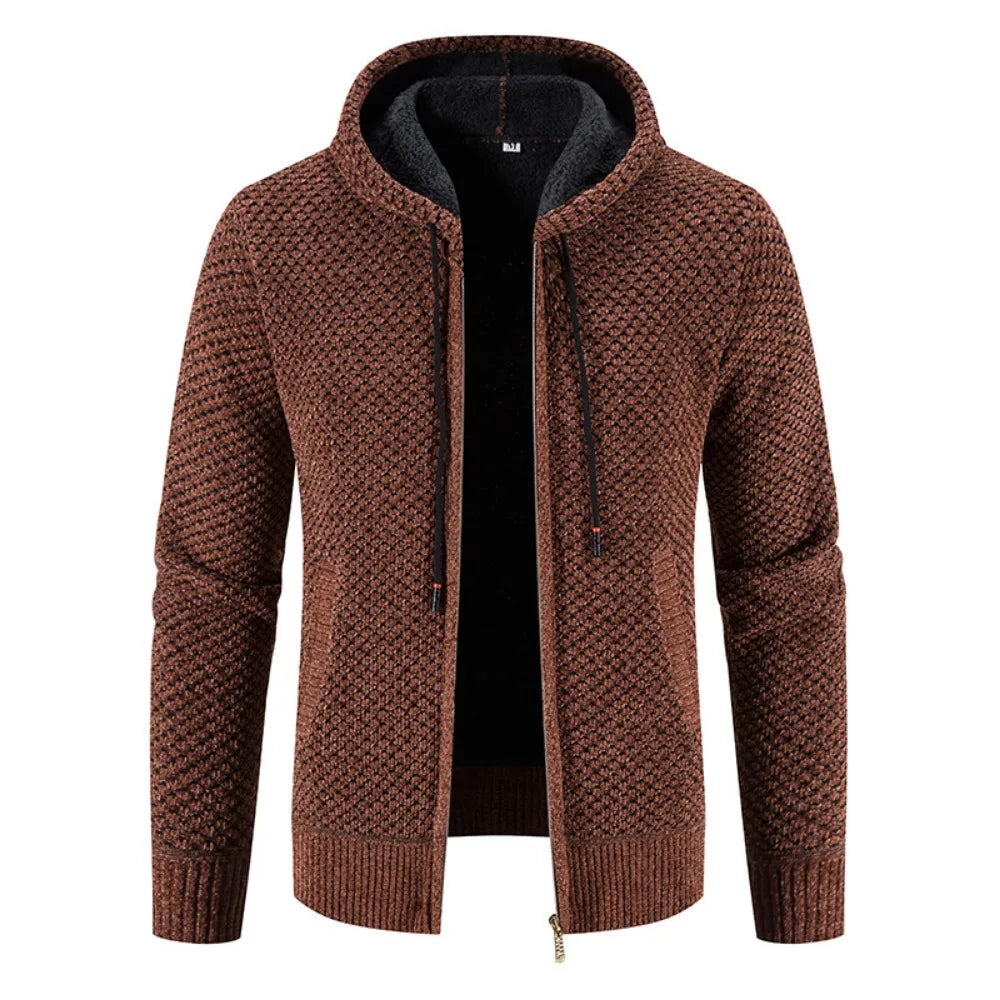 Damian | Herren Strickjacke mit Kapuze & Futter | Winterjacke mit Reißverschluss