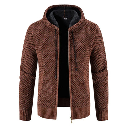Damian | Herren Strickjacke mit Kapuze & Futter | Winterjacke mit Reißverschluss
