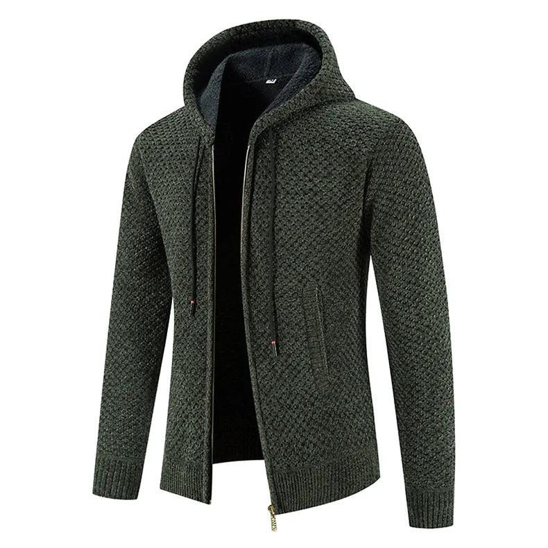 Damian | Herren Strickjacke mit Kapuze & Futter | Winterjacke mit Reißverschluss