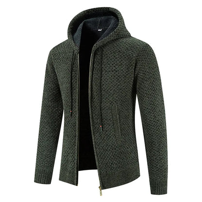 Damian | Herren Strickjacke mit Kapuze & Futter | Winterjacke mit Reißverschluss