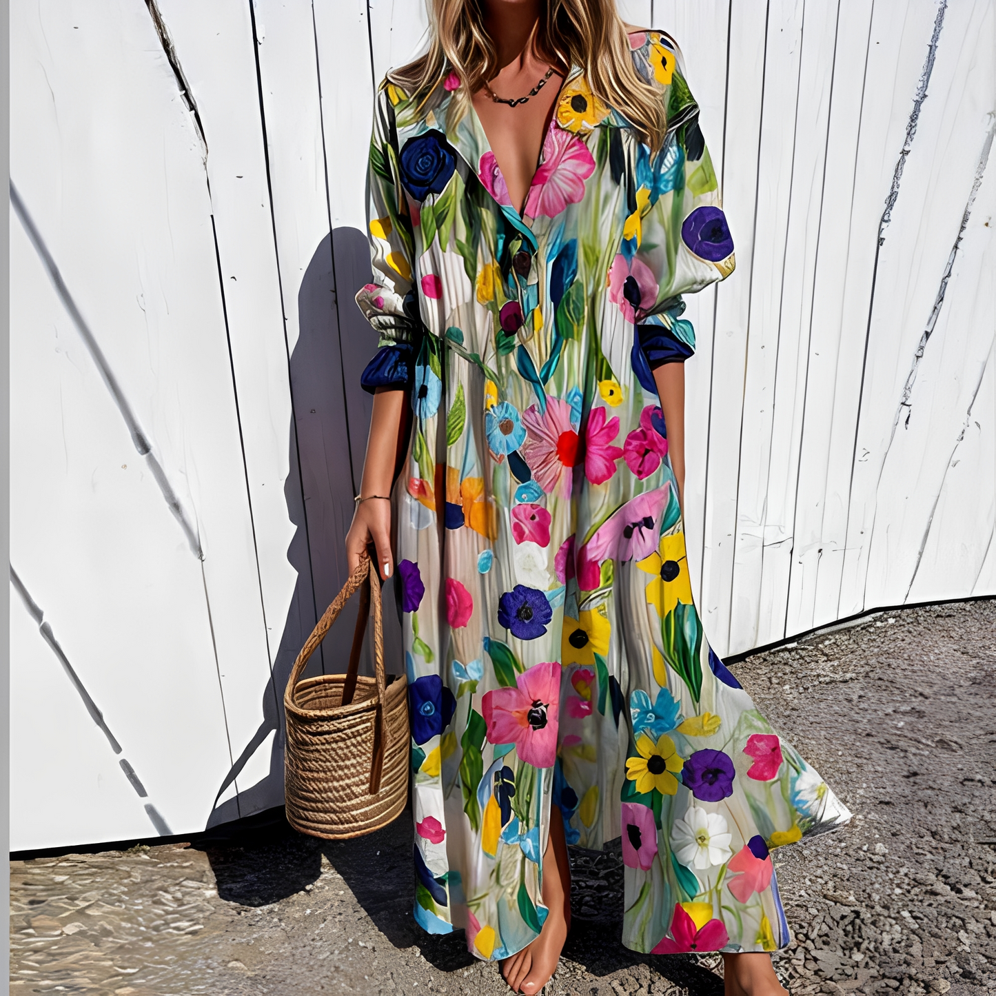 Damen Sommerkleid lang – Elegantes Kleid mit fließender Passform für Alltag, Urlaub und Events