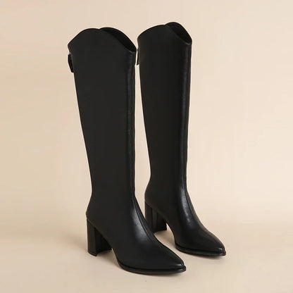 Tarynna | Damen Knee High Boots mit seitlichem Reißverschluss & Blockabsatz